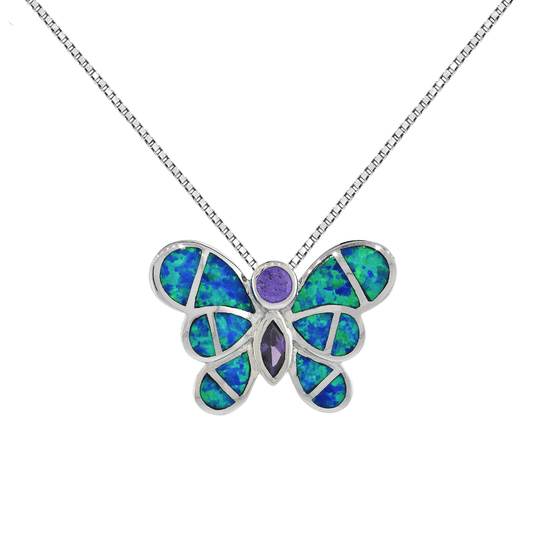 Sterling Silver Mosaic Opal Butterfly Pendant With Purple Stones Gold & Silver Pawn Shop