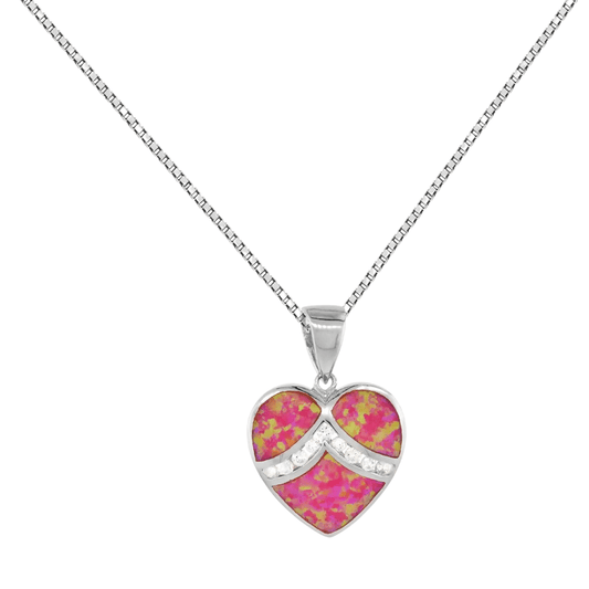 Sterling Silver Mosaic Opal Pink Heart Pendant Necklace Gold & Silver Pawn Shop