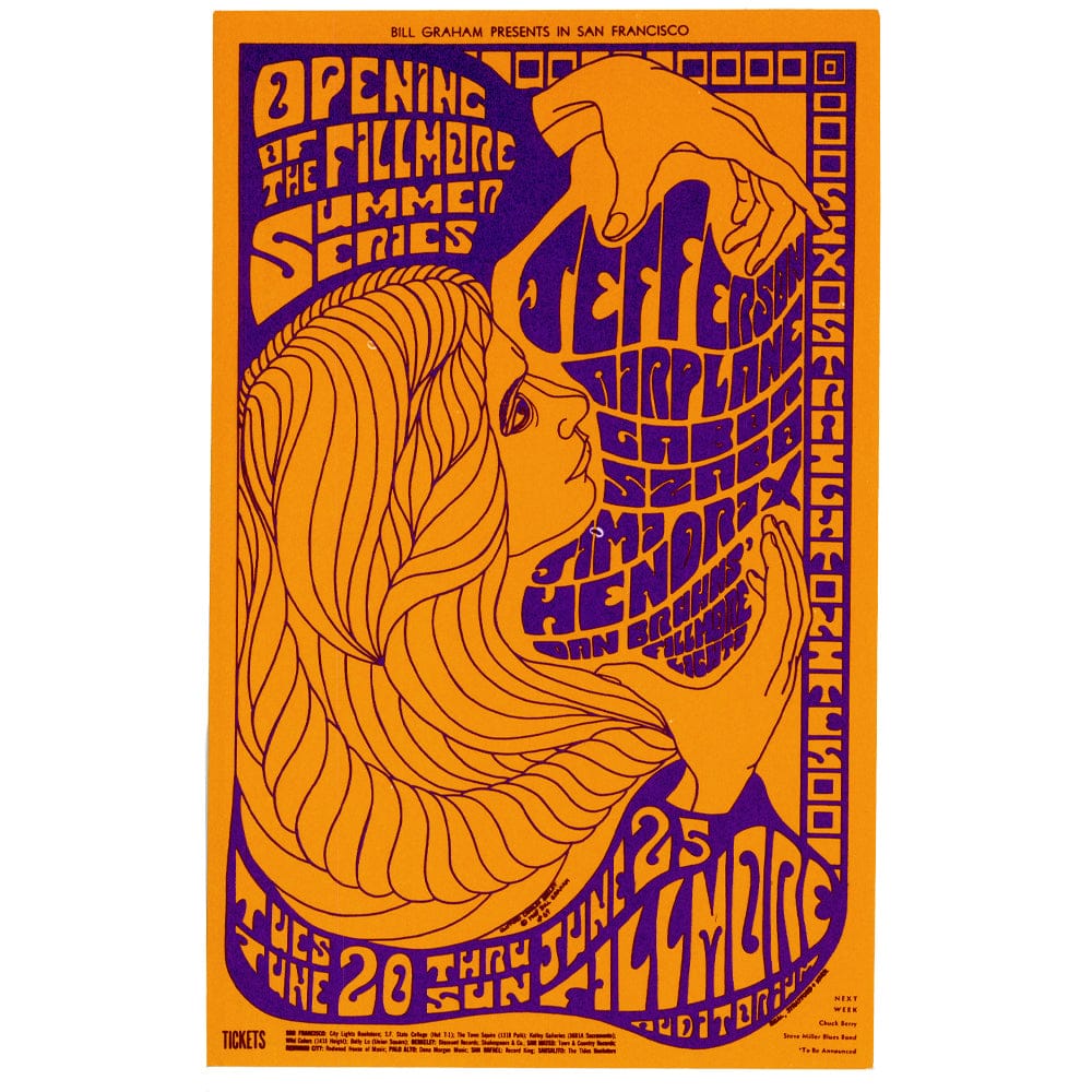 Jefferson Airplane & Jimi Hendrix: Original 1967 Summer Series Postcard BG69 Art Gold & Silver Pawn Shop