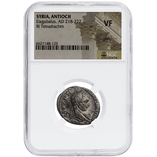 Syria, Antioch Elagabalus, AD 218-222 BI Tetradrachm NGC VF Gold & Silver Pawn Shop