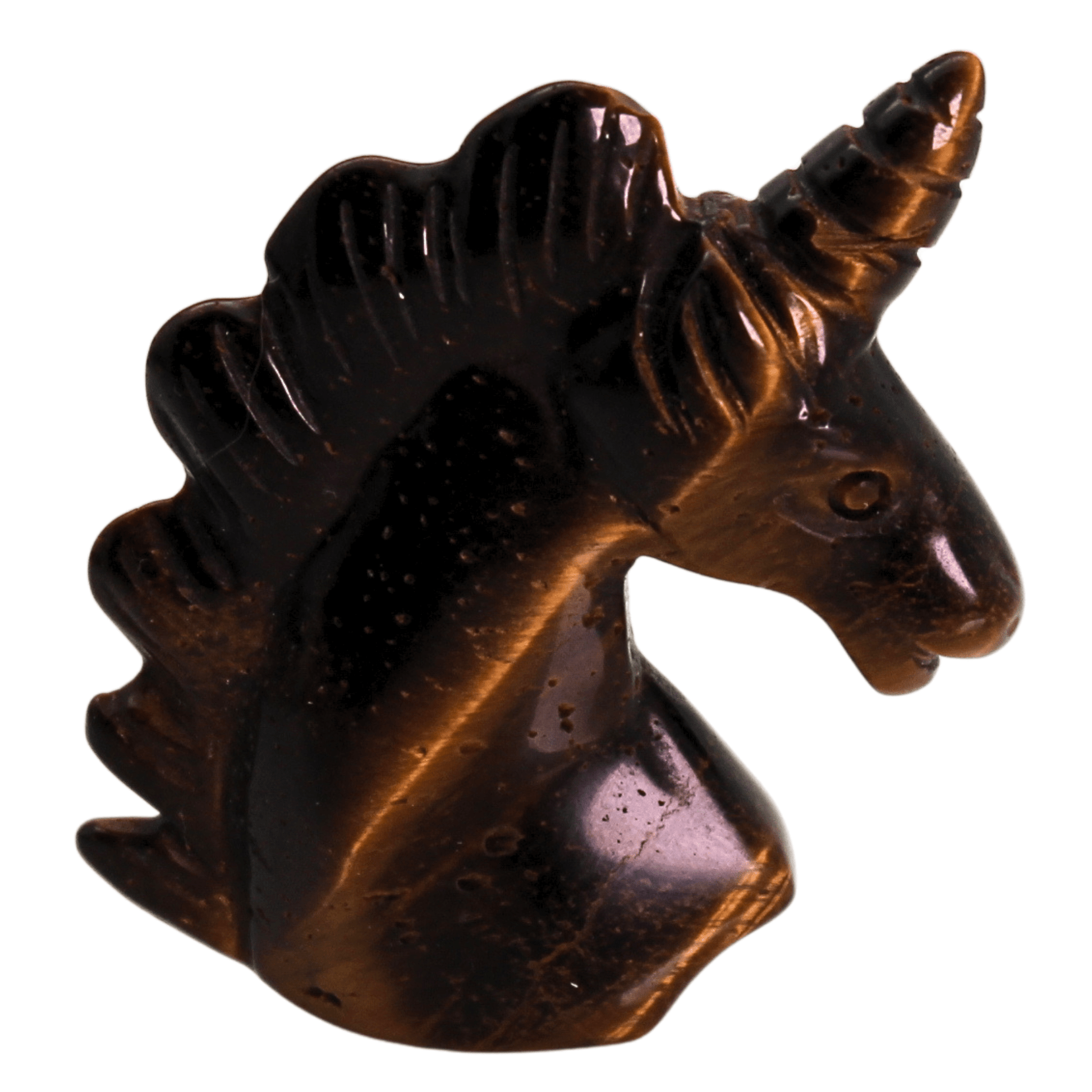 Tiger Eye Hand Carved Unicorn Head Art Gold & Silver Pawn Shop