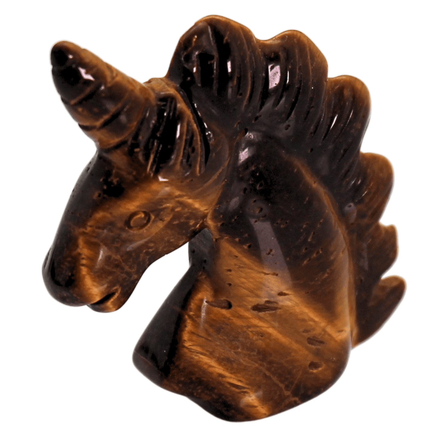 Tiger Eye Hand Carved Unicorn Head Art Gold & Silver Pawn Shop