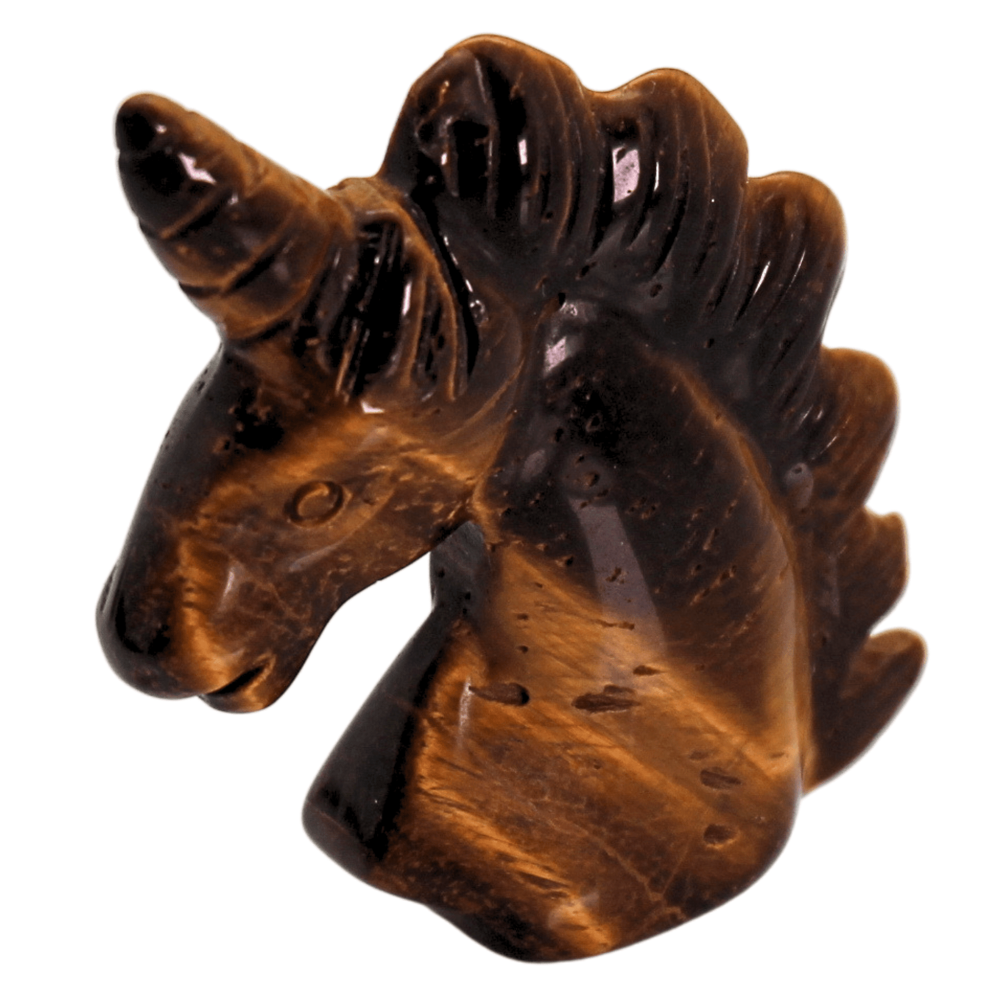 Tiger Eye Hand Carved Unicorn Head Art Gold & Silver Pawn Shop