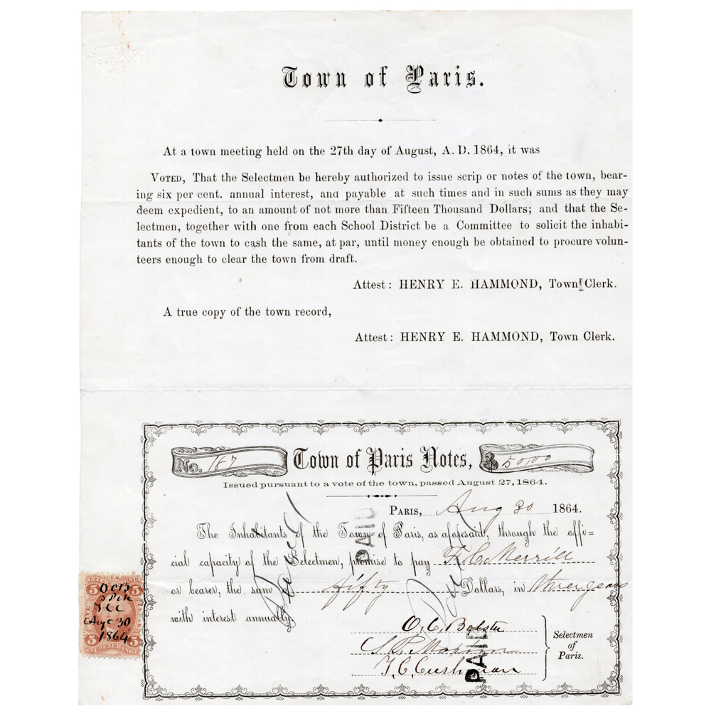 1864 Town of Paris Notes $50,000 Gold & Silver Pawn Shop