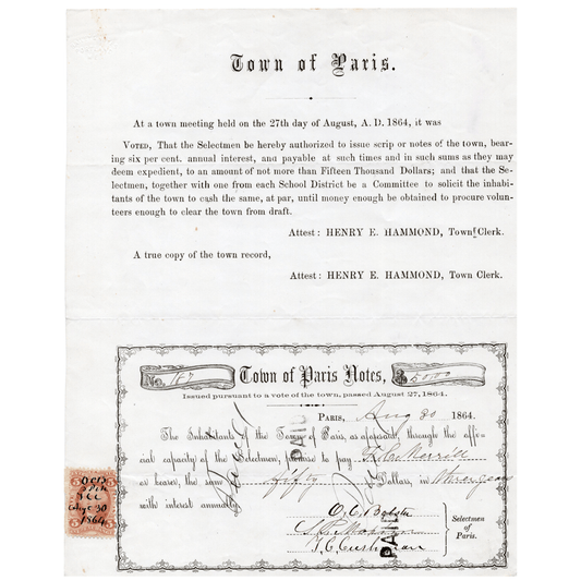 Set of Two 1864 Town of Paris Scrip Note Gold & Silver Pawn Shop