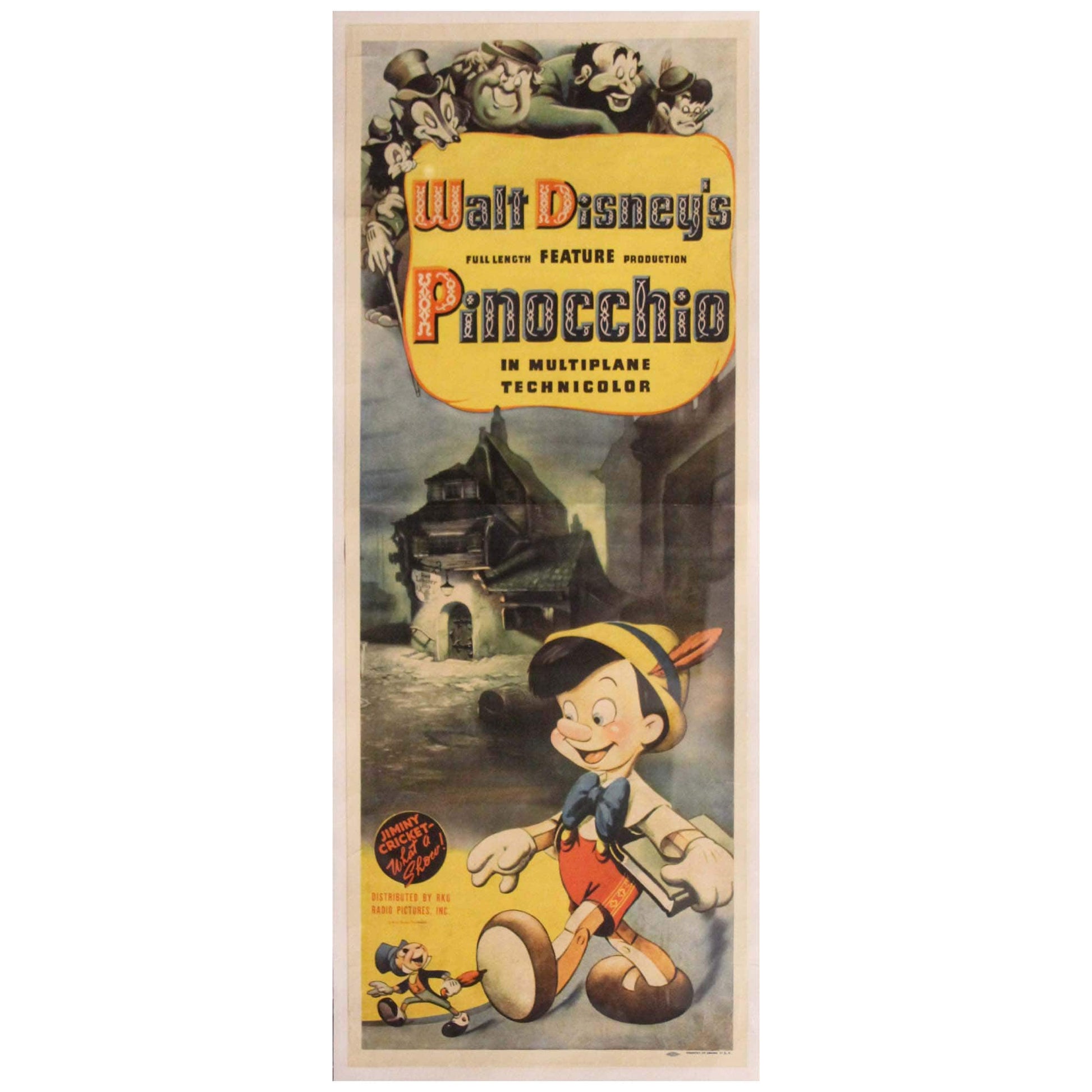 Original 1940's Disney Classic Pinocchio Movie Poster Art Gold & Silver Pawn Shop