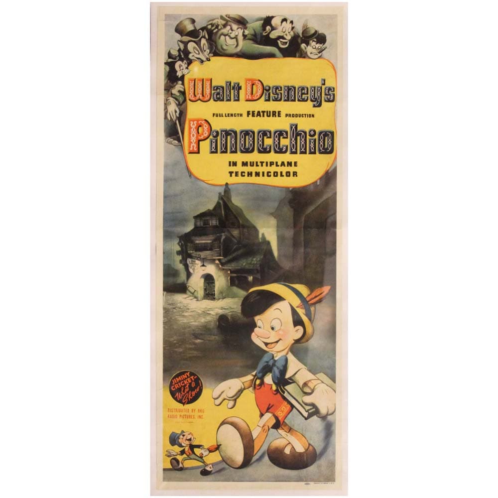 Original 1940's Disney Classic Pinocchio Movie Poster Art Gold & Silver Pawn Shop