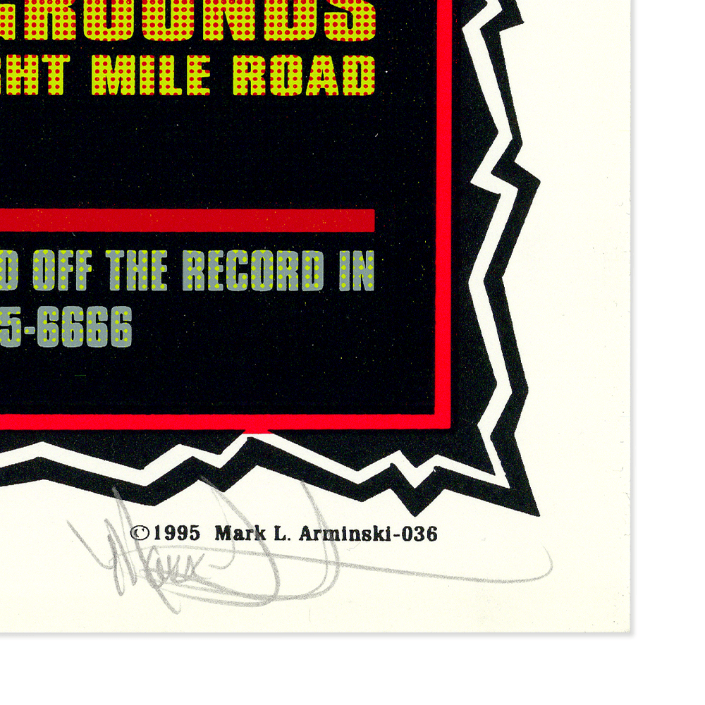 Signature and Catalog number on bottom right corner of 1995 White Zombie at Detroit State Fair Coliseum Poster by Mark Arminski
