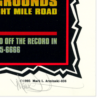 Signature and Catalog number on bottom right corner of 1995 White Zombie at Detroit State Fair Coliseum Poster by Mark Arminski