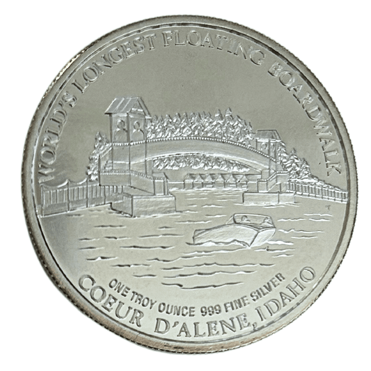 World's Longest Floating Boardwalk 1 Troy Oz .999 Fine Silver Coin Front