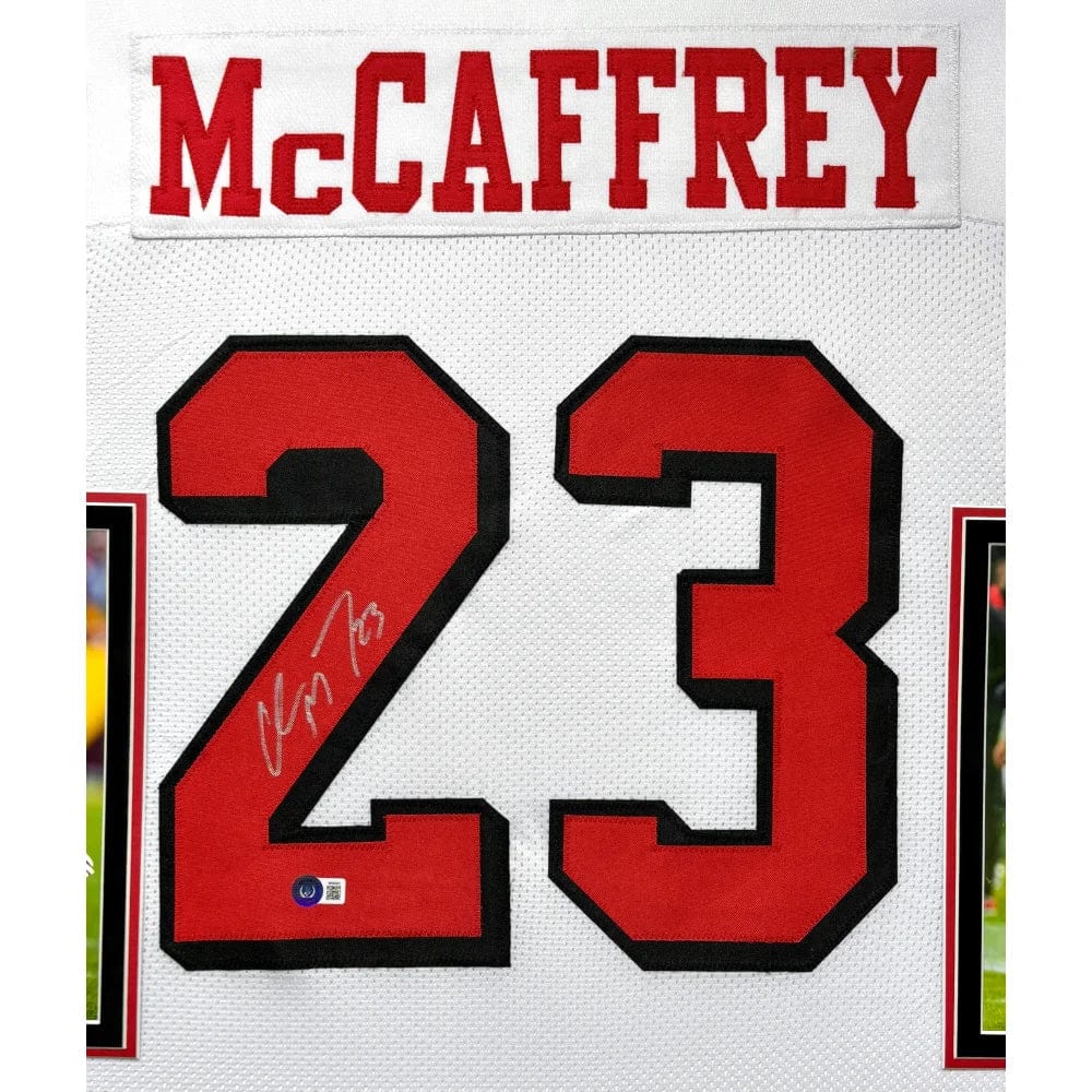 Christian Mccaffrey Autographed San Francisco 49ers Jersey Framed BAS Signed Niners framed jersey Inscriptagraphs Memorabilia