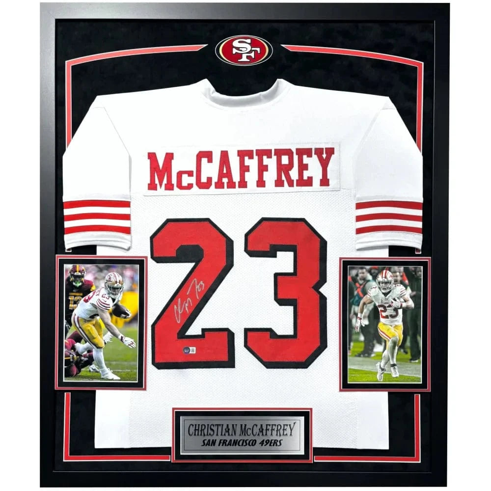 Christian Mccaffrey Autographed San Francisco 49ers Jersey Framed BAS Signed Niners framed jersey Inscriptagraphs Memorabilia