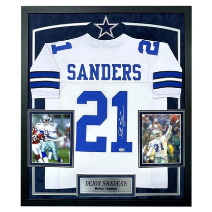 Deion Sanders Autographed Dallas Cowboys Jersey Framed BAS Signed Memorabilia framed jersey Inscriptagraphs Memorabilia