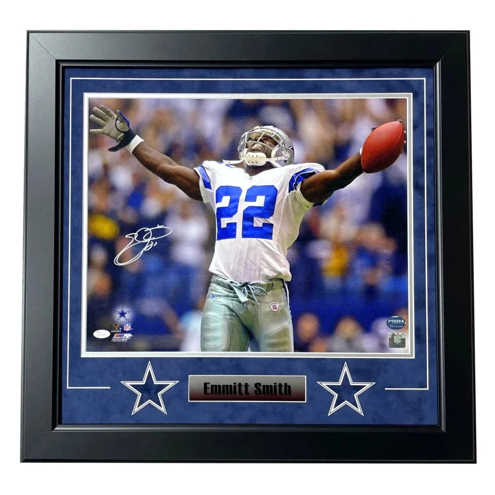 Emmitt Smith Autographed Dallas Cowboys 16x20 Photo Framed Signed BAS Prova Framed Photo Inscriptagraphs Memorabilia