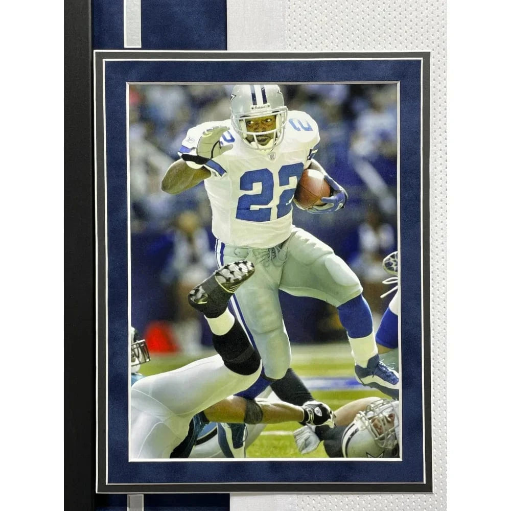Emmitt Smith Autographed Dallas Cowboys Jersey Framed BAS Prova Signed White framed jersey Inscriptagraphs Memorabilia