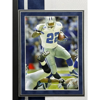 Emmitt Smith Autographed Dallas Cowboys Jersey Framed BAS Prova Signed White framed jersey Inscriptagraphs Memorabilia