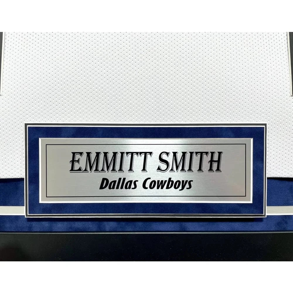 Emmitt Smith Autographed Dallas Cowboys Jersey Framed BAS Prova Signed White framed jersey Inscriptagraphs Memorabilia