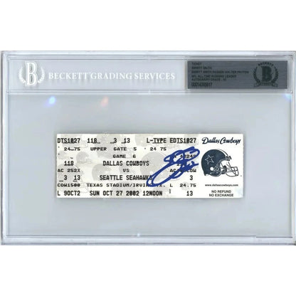 Emmitt Smith Signed Dallas Cowboys Rushing Record Breaking Ticket 10/27/02 BAS 10 Autograph Ticket Inscriptagraphs Memorabilia