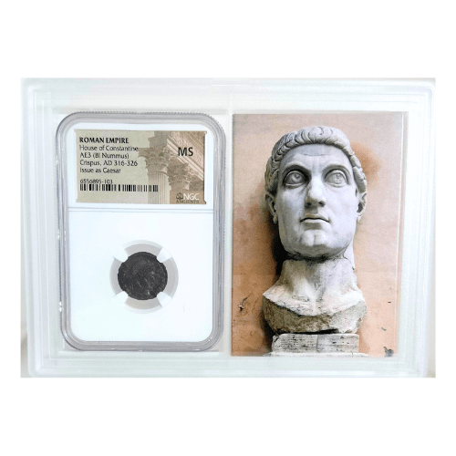 House of Constantine ROMAN EMPIRE AE3 (BI Nummus) MS Caesar Crispus, AD 316-326 Gold & Silver Pawn Shop