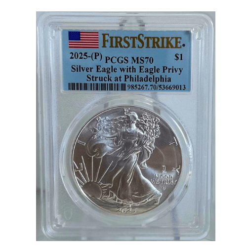 2025-(P) PCGS MS70 Silver Eagle with Eagle Privy Struck at Philadelphia Gold & Silver Pawn Shop
