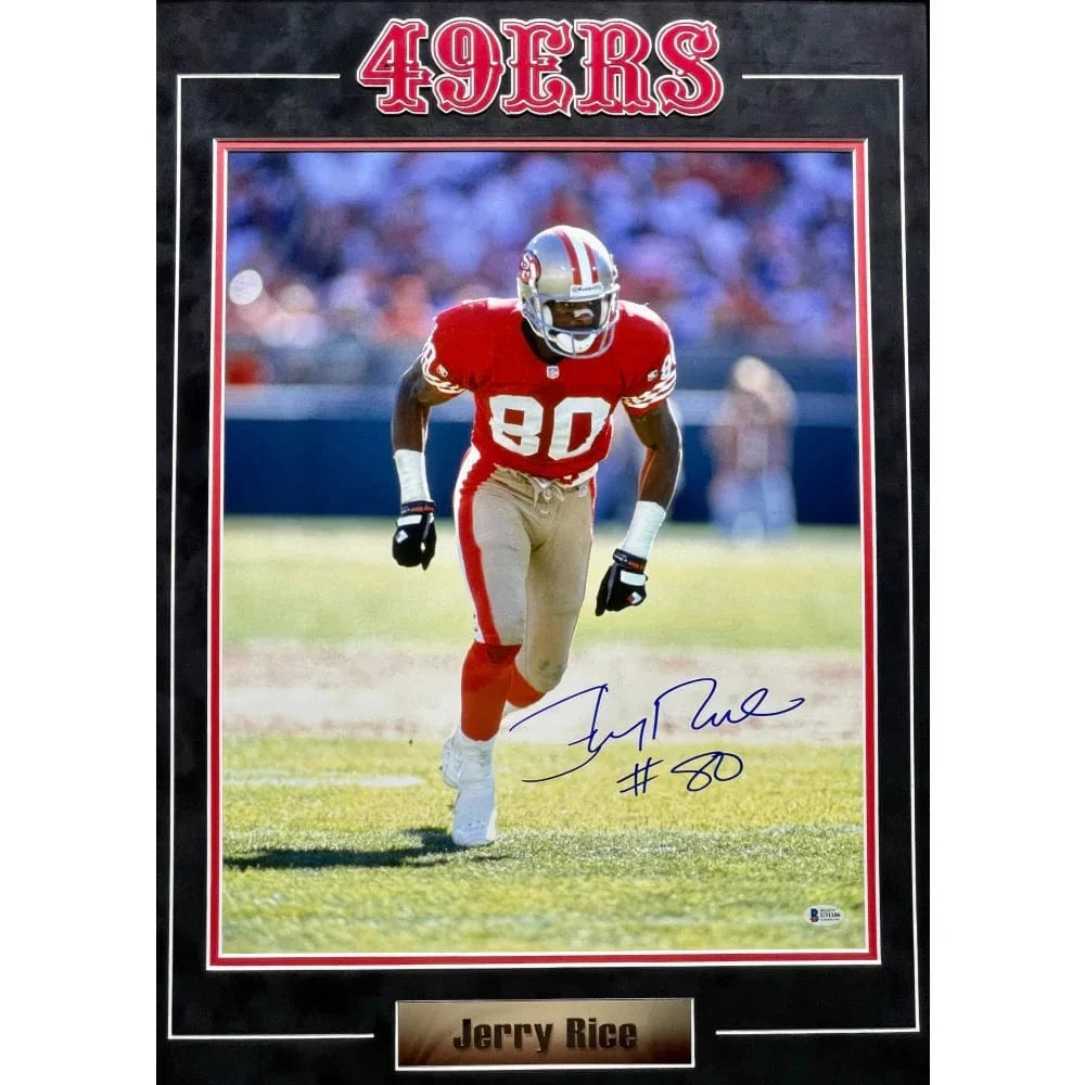 Jerry Rice Autographed San Francisco 49ers 16x20 Photo Framed BAS Sign ...