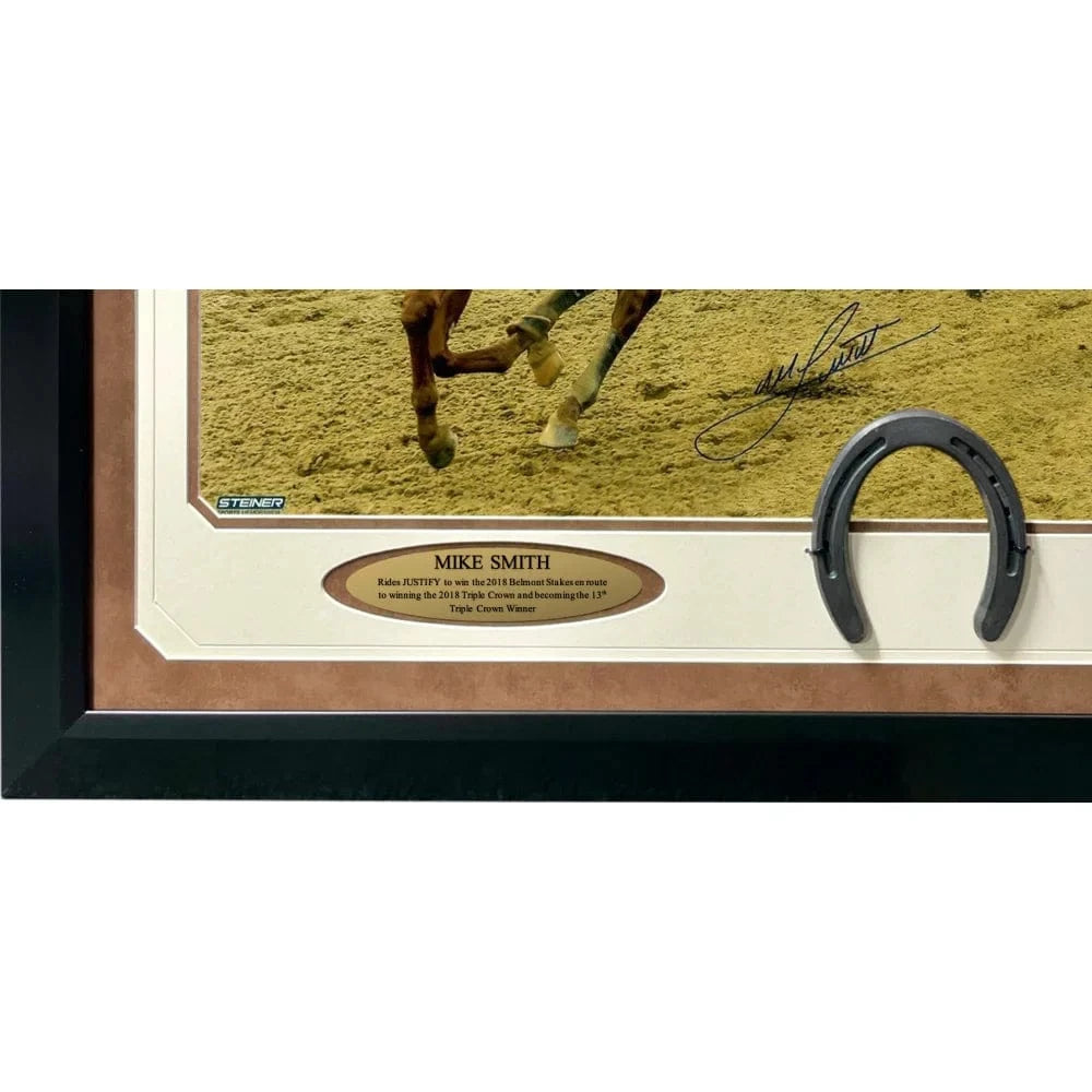 Mike Smith Signed Justify 16x20 Photo Framed Steiner COA Triple Crown Horse Autograph Belmont Photo Inscriptagraphs Memorabilia