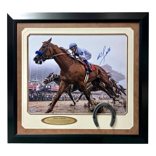 Mike Smith Signed Justify 16x20 Photo Framed Steiner COA Triple Crown Horse Autograph Photo Inscriptagraphs Memorabilia