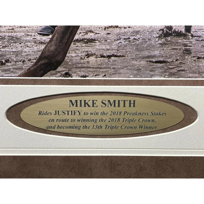 Mike Smith Signed Justify 16x20 Photo Framed Steiner COA Triple Crown Horse Autograph Photo Inscriptagraphs Memorabilia