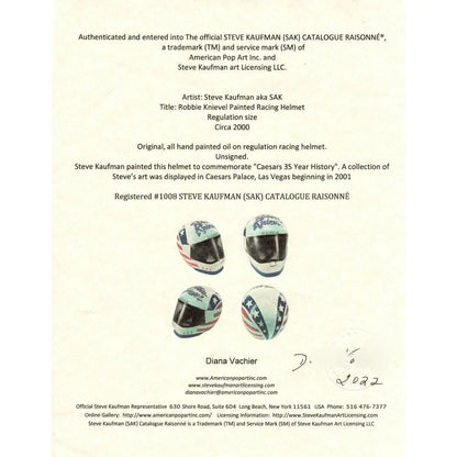 Robbie Knievel Original Steve Kaufman Hand Painted Helmet Artwork 1/1 Caesars Palace Las Vegas Inscriptagraphs Memorabilia