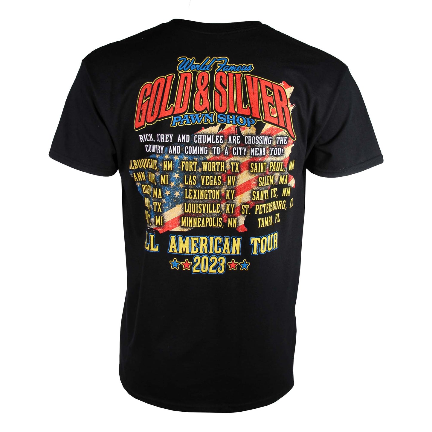 2023 Gold & Silver Pawn Shop "All American Tour" T-Shirt Back
