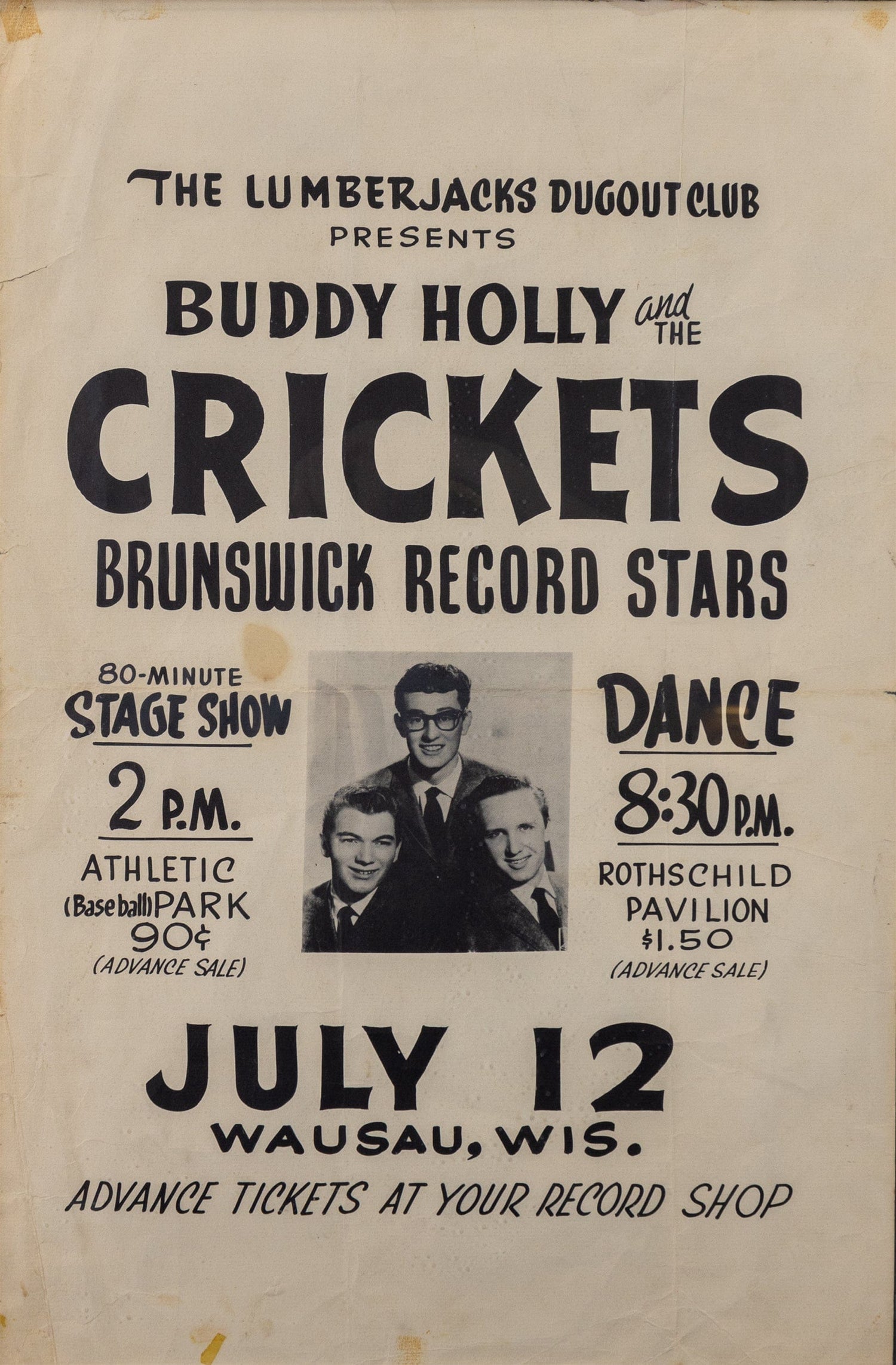 Buddy Holly & The Crickets Wausau Wisconsin 1958 Genuine Concert Poster
