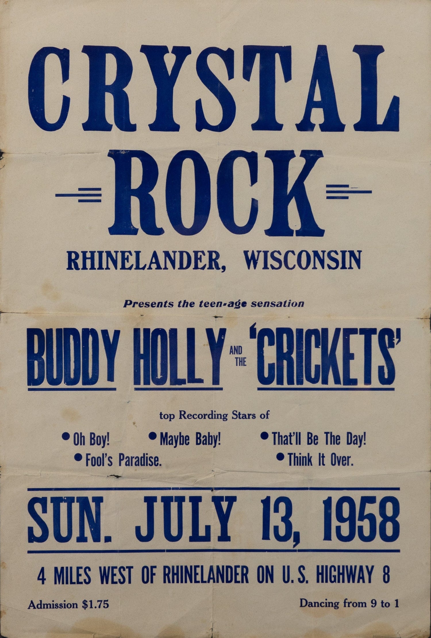 Crystal Rock 1958 Poster Buddy Holly & The Crickets