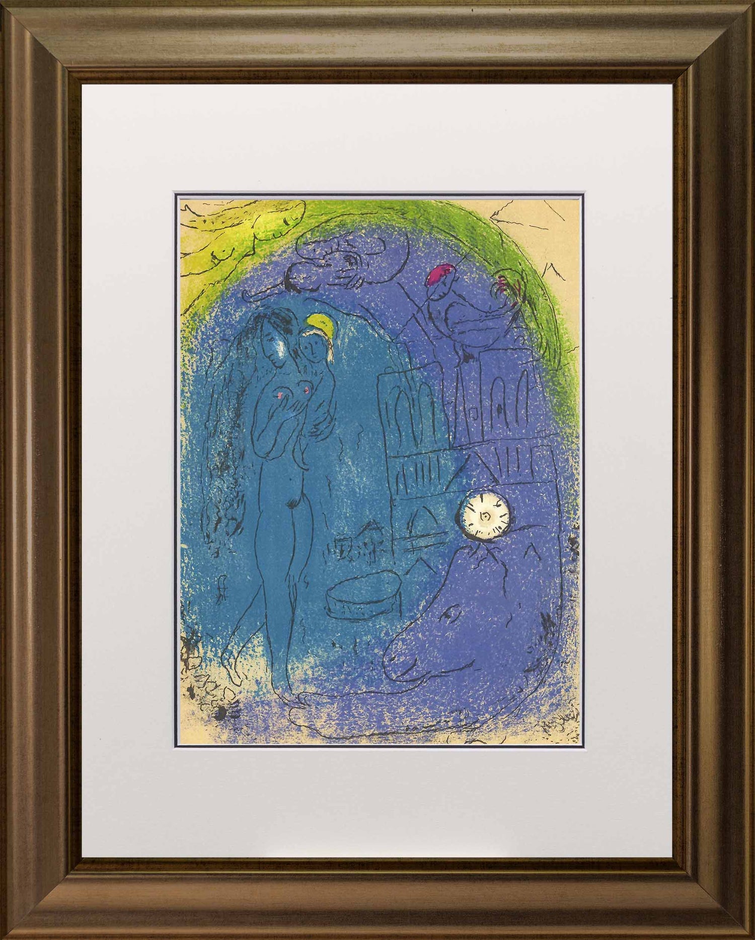 Marc Chagall; Vision de Paris: Mere et Enfant devant Notre-Dame lithograph Verve – Vol 7. No. 27 frame