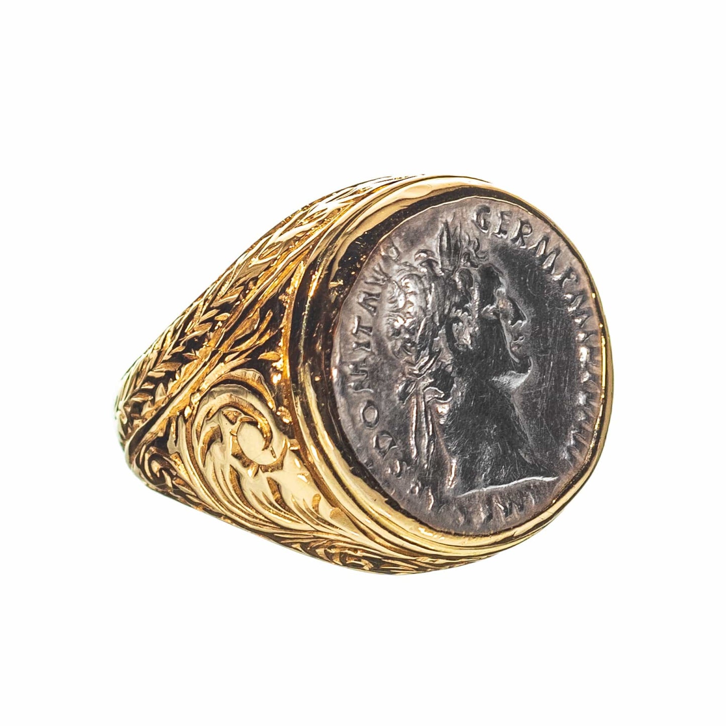 14K Yellow Gold Roman Coin Ring Side View