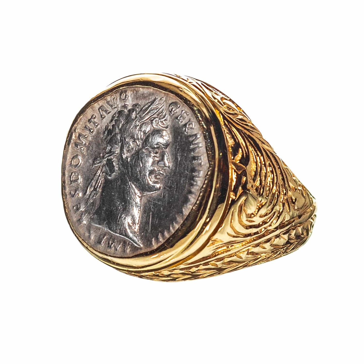 14K Yellow Gold Roman Coin Ring Left View