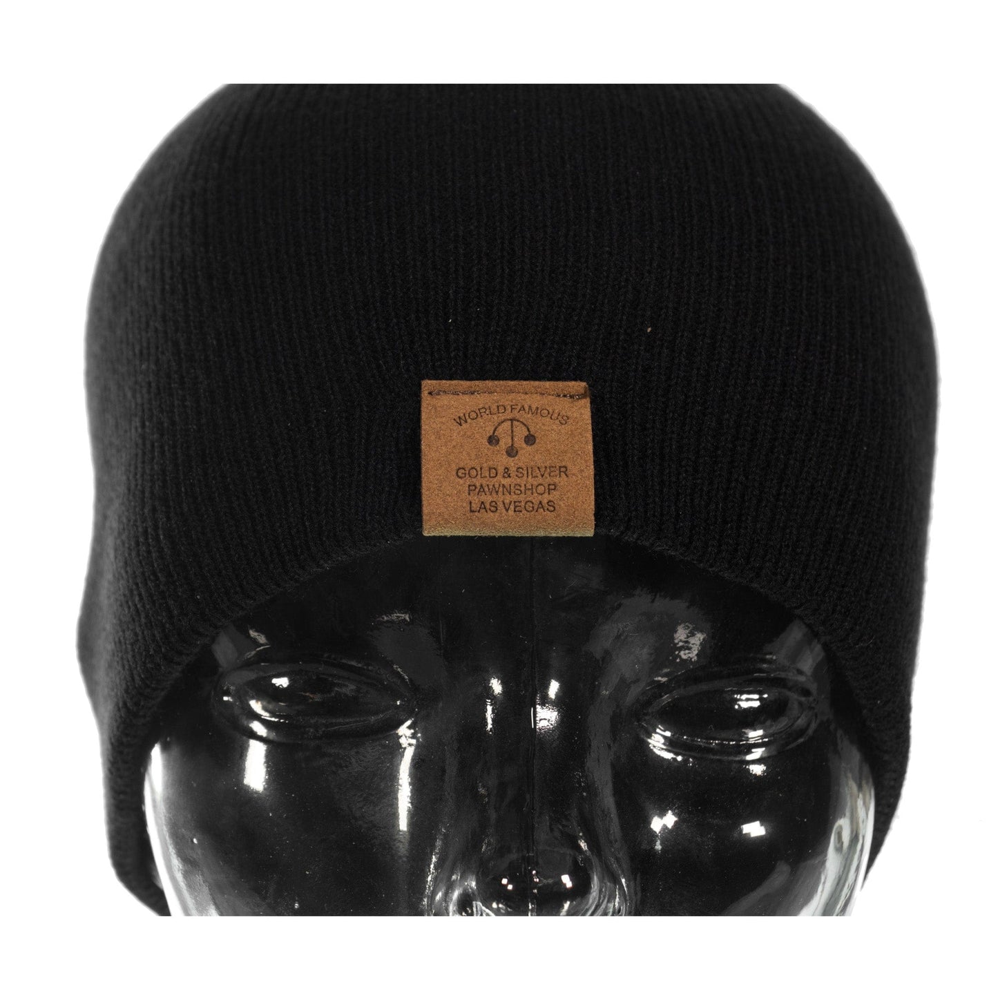 Lightweight Rib Knit Black Beanie With Patch Front View