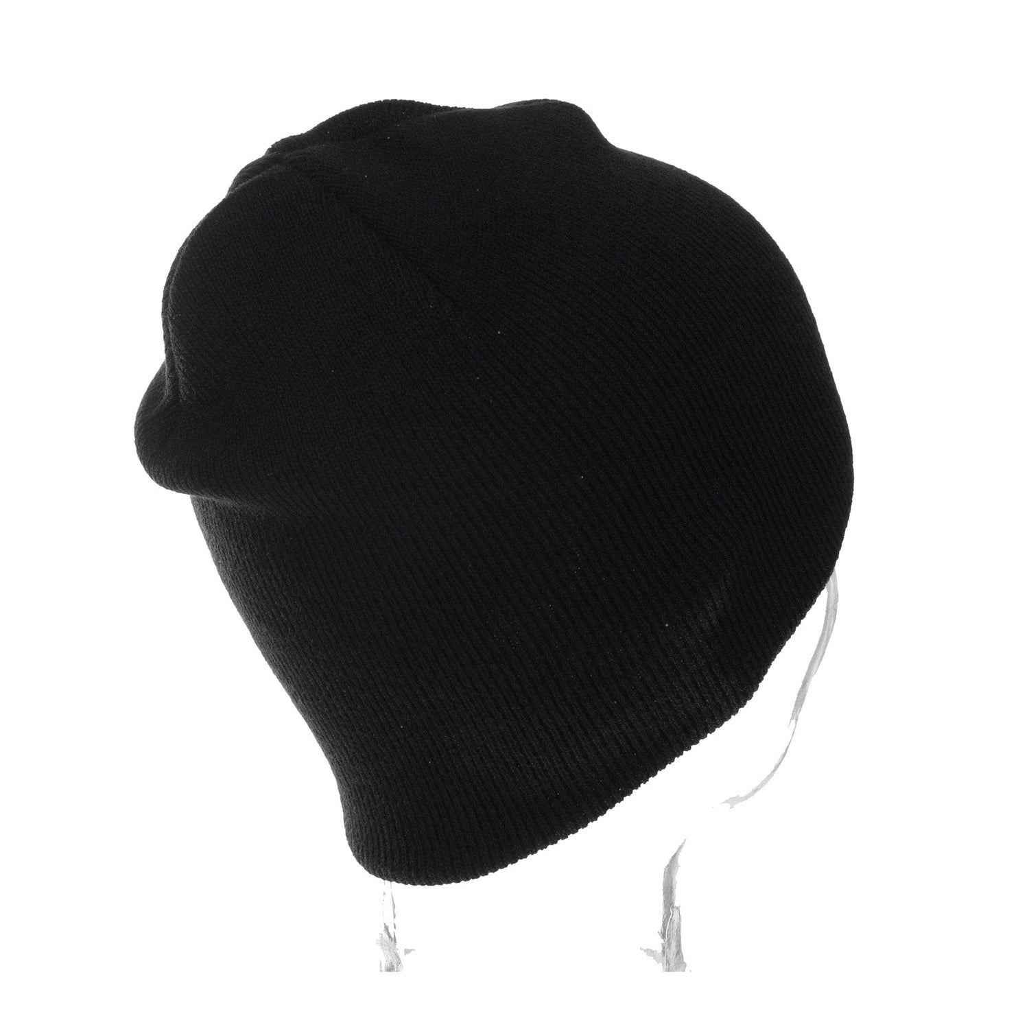 Lightweight Rib Knit Black Beanie With Patch Side View