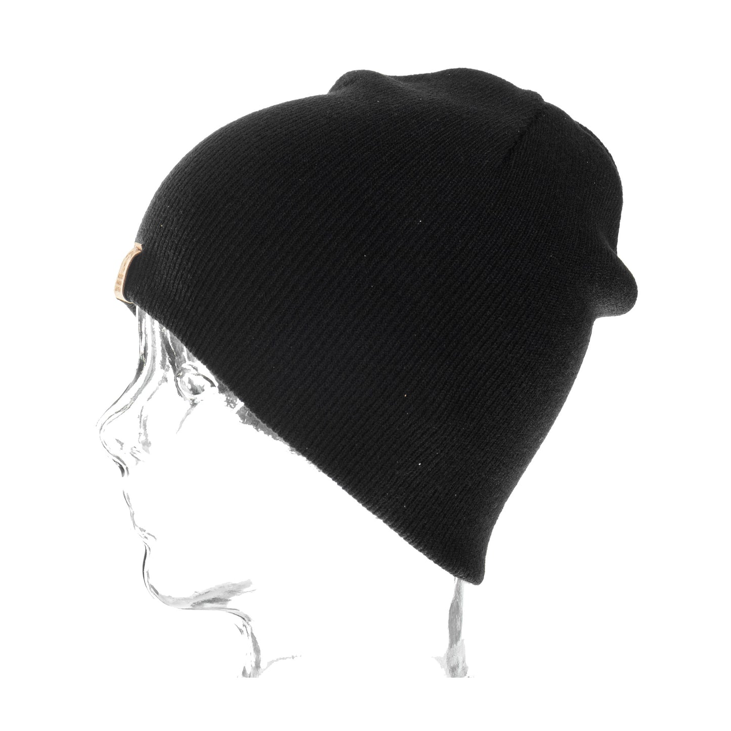 Lightweight Rib Knit Black Beanie With Patch Reverse