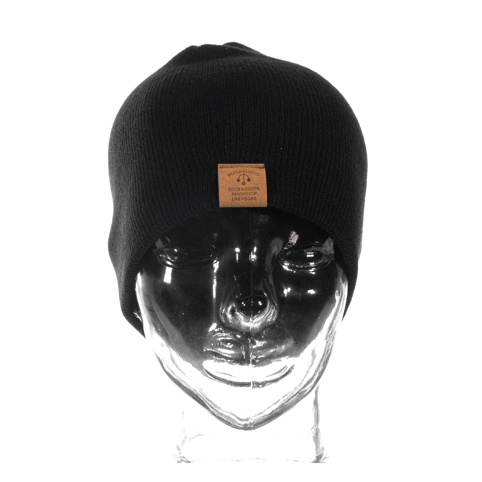 Lightweight Rib Knit Black Beanie With Patch ZOOM