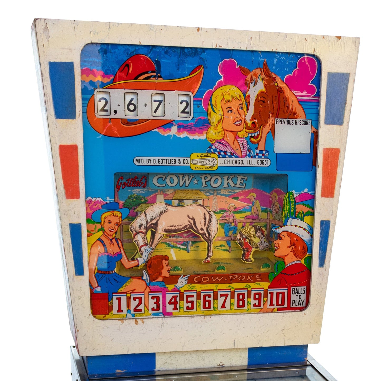 1960s Cow Poke Pinball Machine Head Board