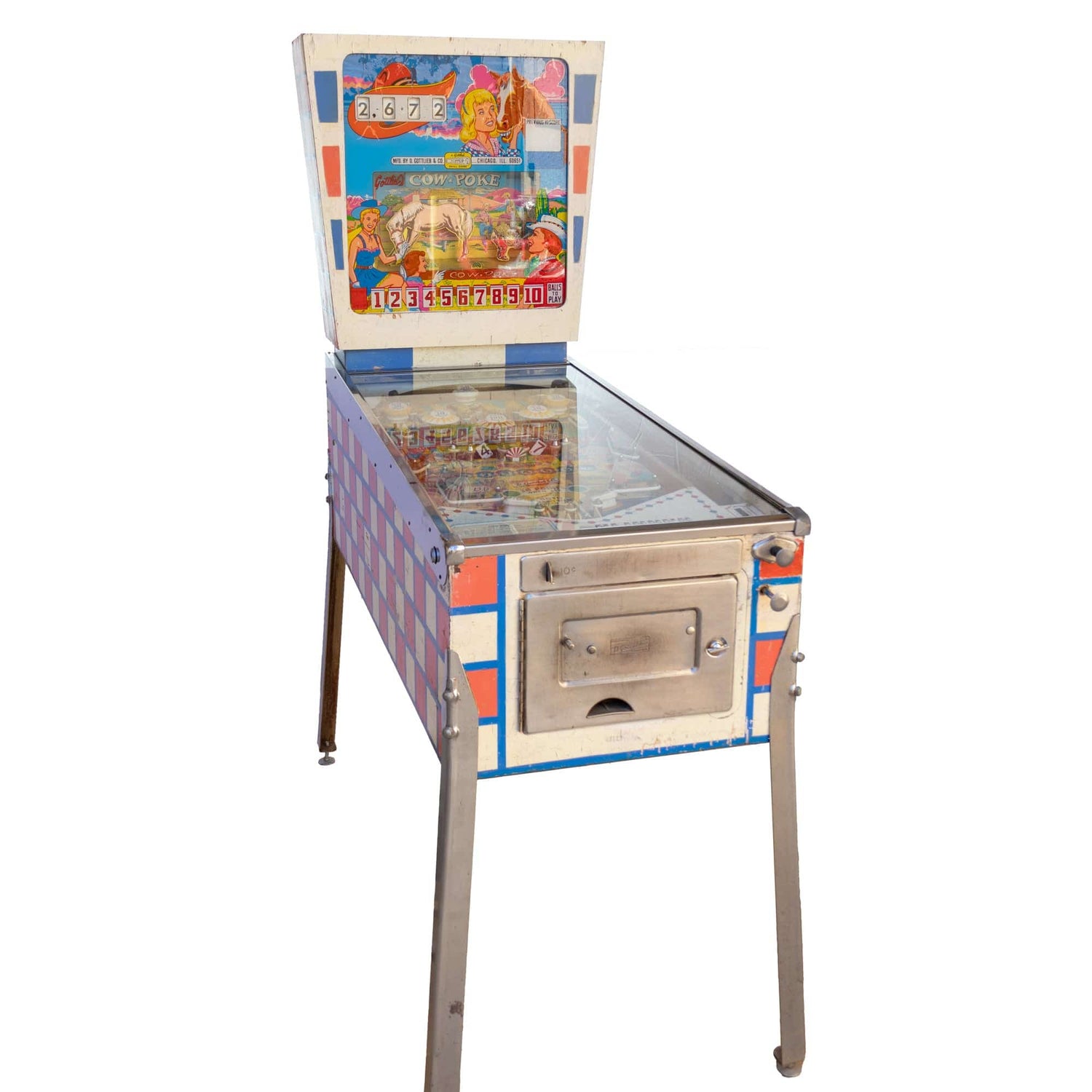 1960s Cow Poke Pinball Machine Side Front View