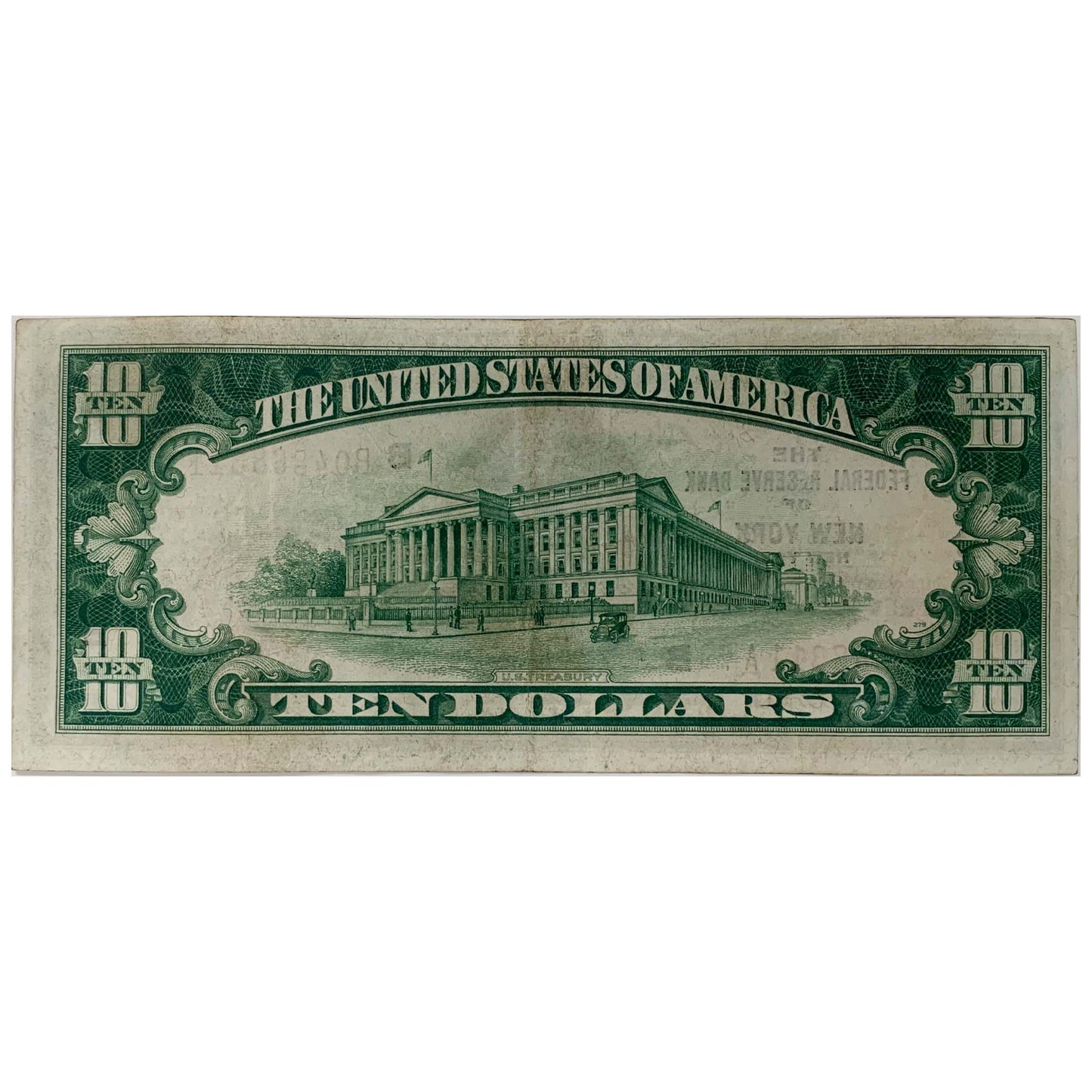 1929 New York $10 Silver Certificate Back