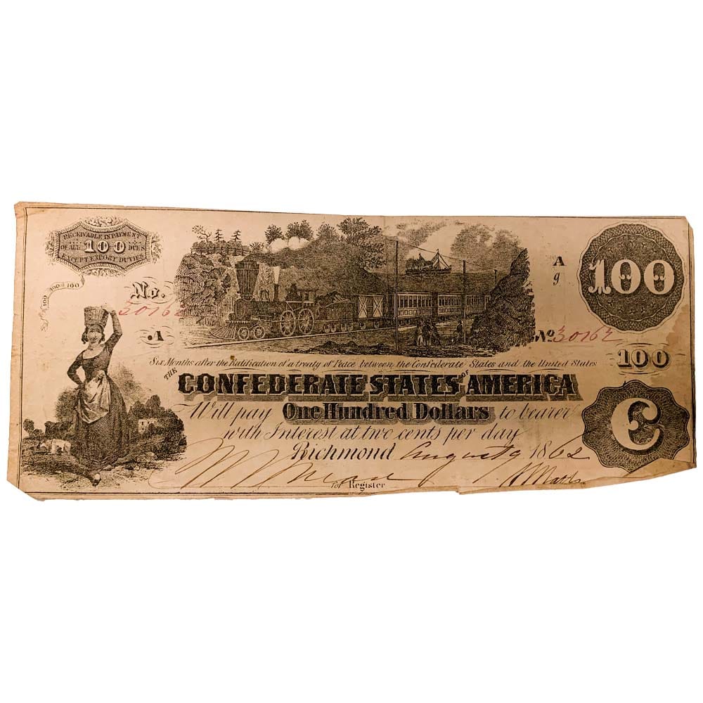 1862 Confederate States America One Hundred Dollars Thumbnail 