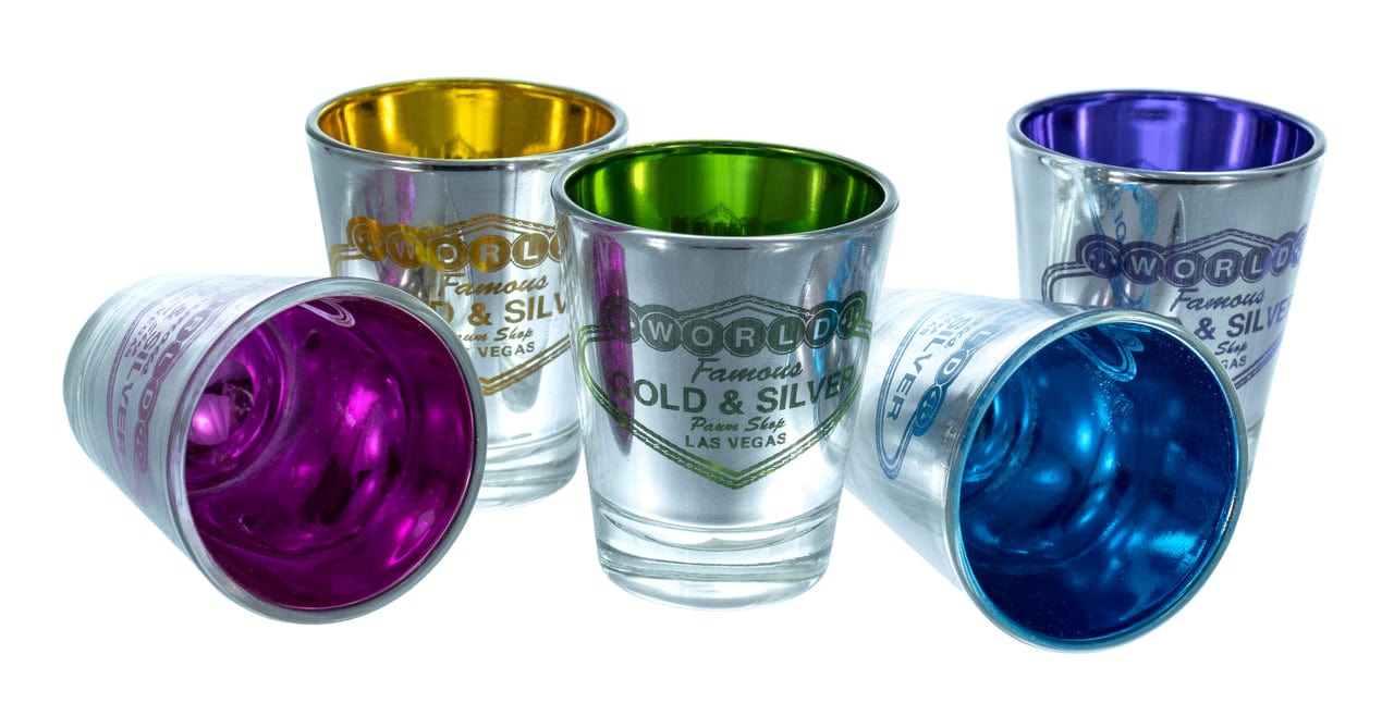 Gold & Silver Pawn Shop Metallic Shot Glasses - Set of Five Drunk