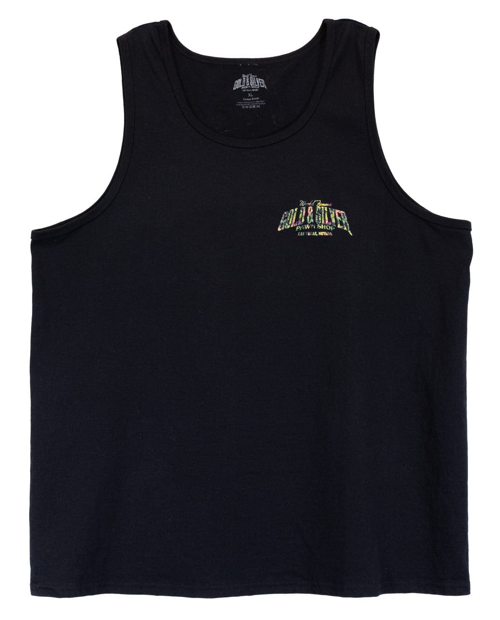 Black Tank Top With Floral Royal Gold & Silver Logo Front