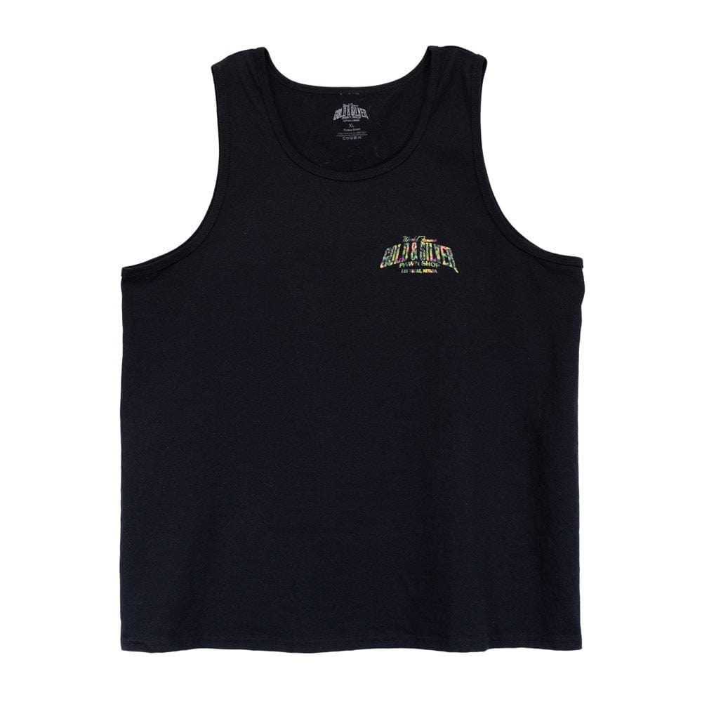 Black Tank Top With Floral Royal Gold & Silver Logo