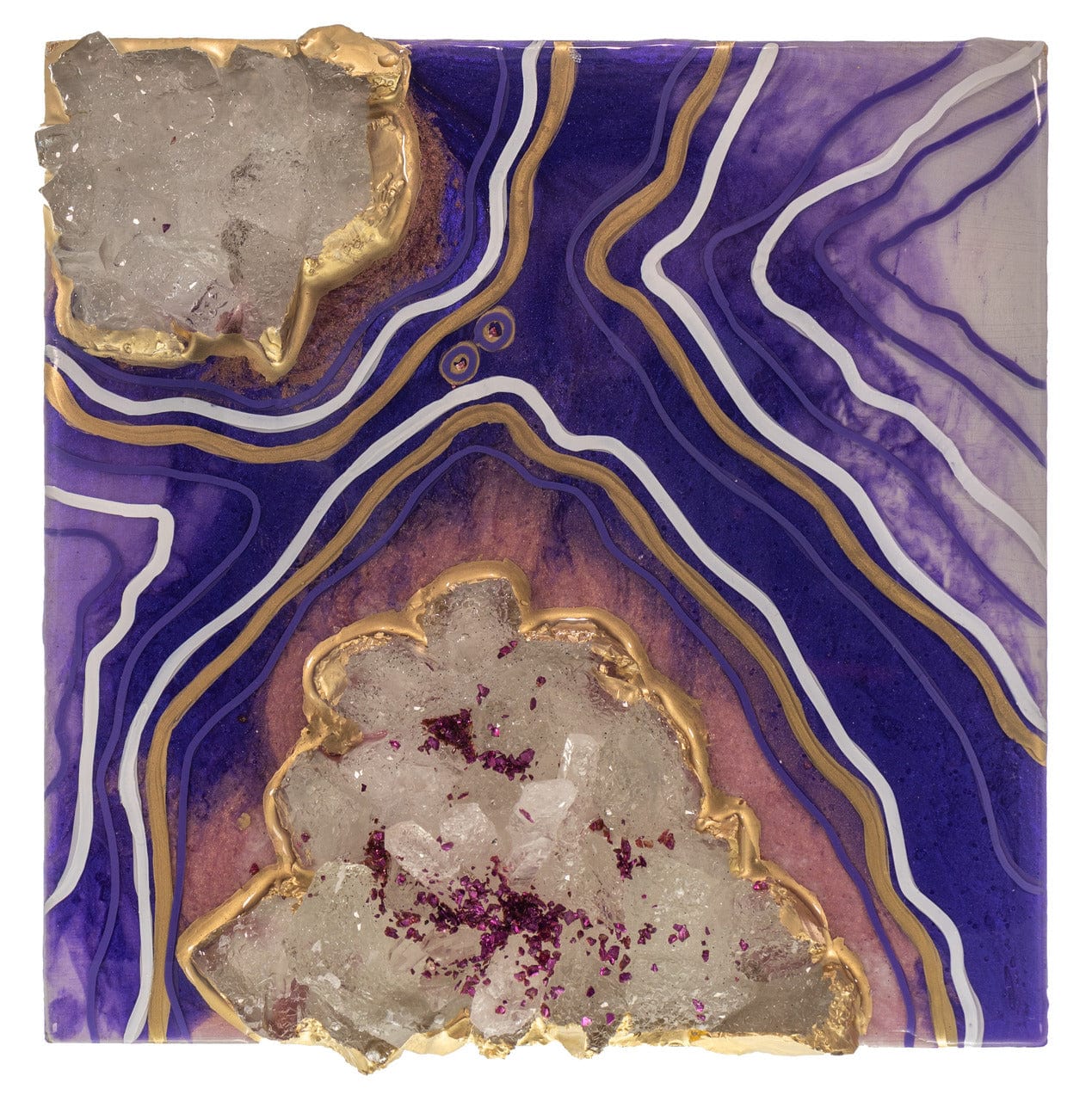 Valerie Watson; Original Geode Resin Wall Art (Purple, White, Gold) Front