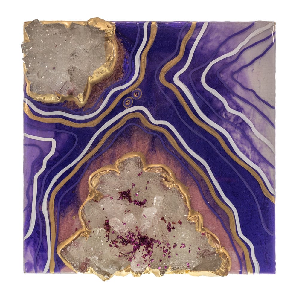 Valerie Watson; Original Geode Resin Wall Art (Purple, White, Gold)