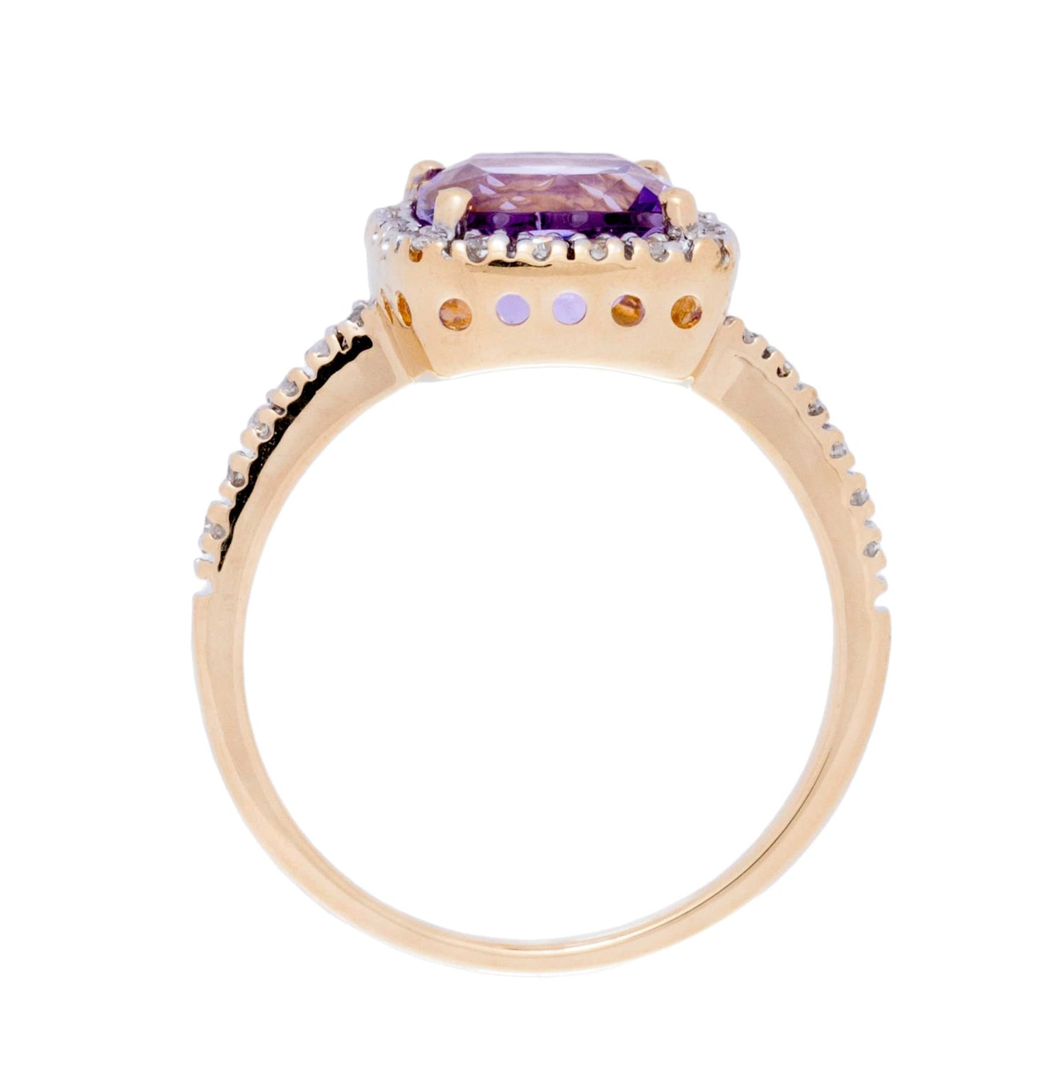 14K Yellow Gold Amethyst Cushion Cut Ring Front View