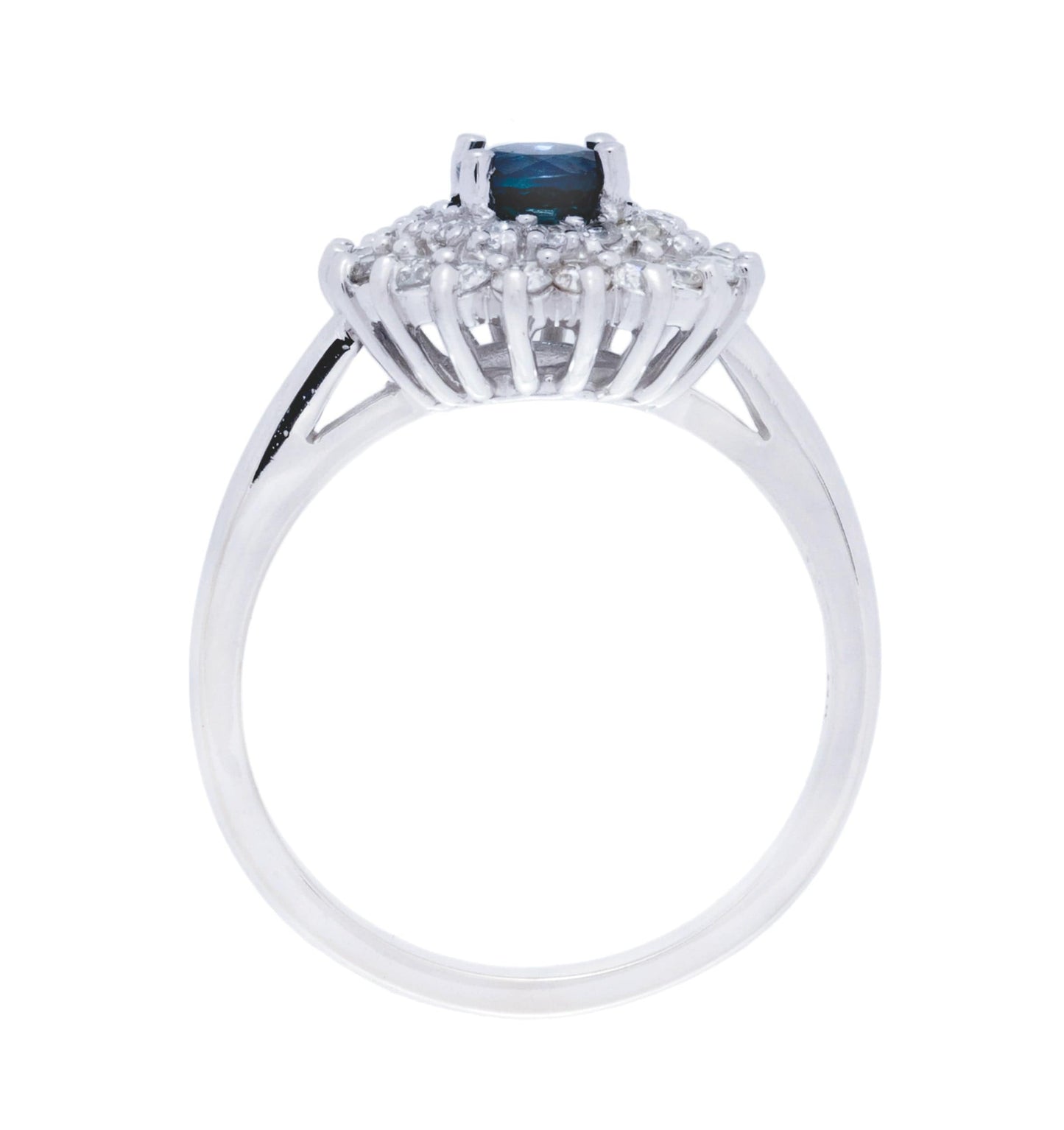 14K White Gold Sapphire Round Cut Ring Front View